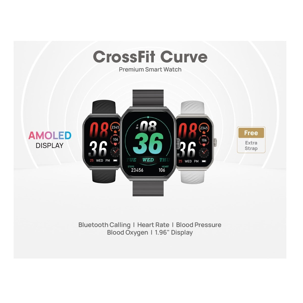 ساعة ذكية  Smartix CrossFit Curve ساعة ذكية  شاشة AMOLED مقاس 1.96 بوصة / بلوتوث  بطارية 260 مللي أمبير