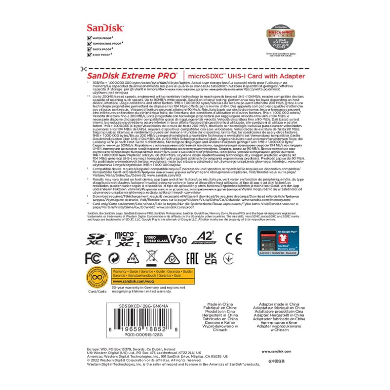 SanDisk Extreme برو microSDXC UHS-I بطاقة مع محول - 128 جيجابايت / فوق إلى 200 ميجابايت/ثانية