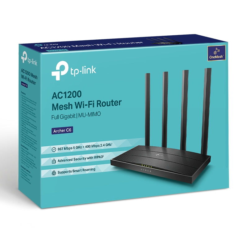 TP-Link Archer C6 Wireless Router - 1200 Mbps / WAN / LAN / Black