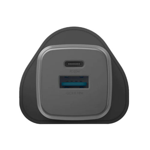 Energea Ampcharge 1-port USB-C and 1-port USB-A 20W GaN Wall Charger - Gunmetal