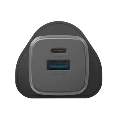 Energea Ampcharge 1-port USB-C and 1-port USB-A 20W GaN Wall Charger - Gunmetal
