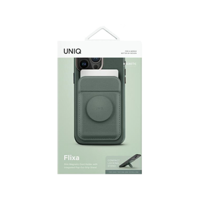 Uniq Flixa Magnetic Pop-Out Card Holder With Grip-Stand - Lichen Green