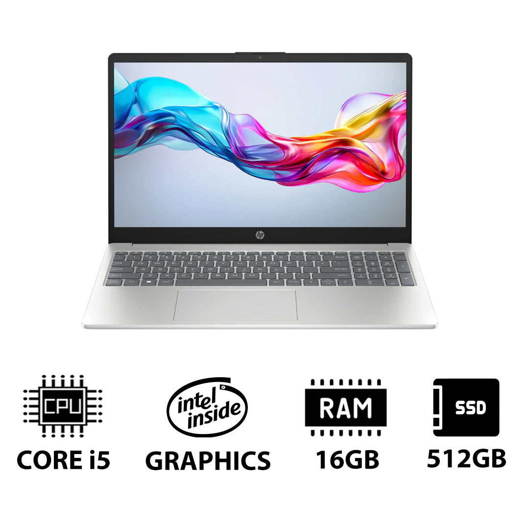 إتش بي 15-FD0149NE - 15.6" كاملة الوضوح / 16 جيجابايت / 16 جيجابايت / 512 جيجابايت (NVMe م.2 إس إس دي) / دوس (بدون نظام تشغيل)  ضمان سنة / فضي  طبيعي - لابتوب