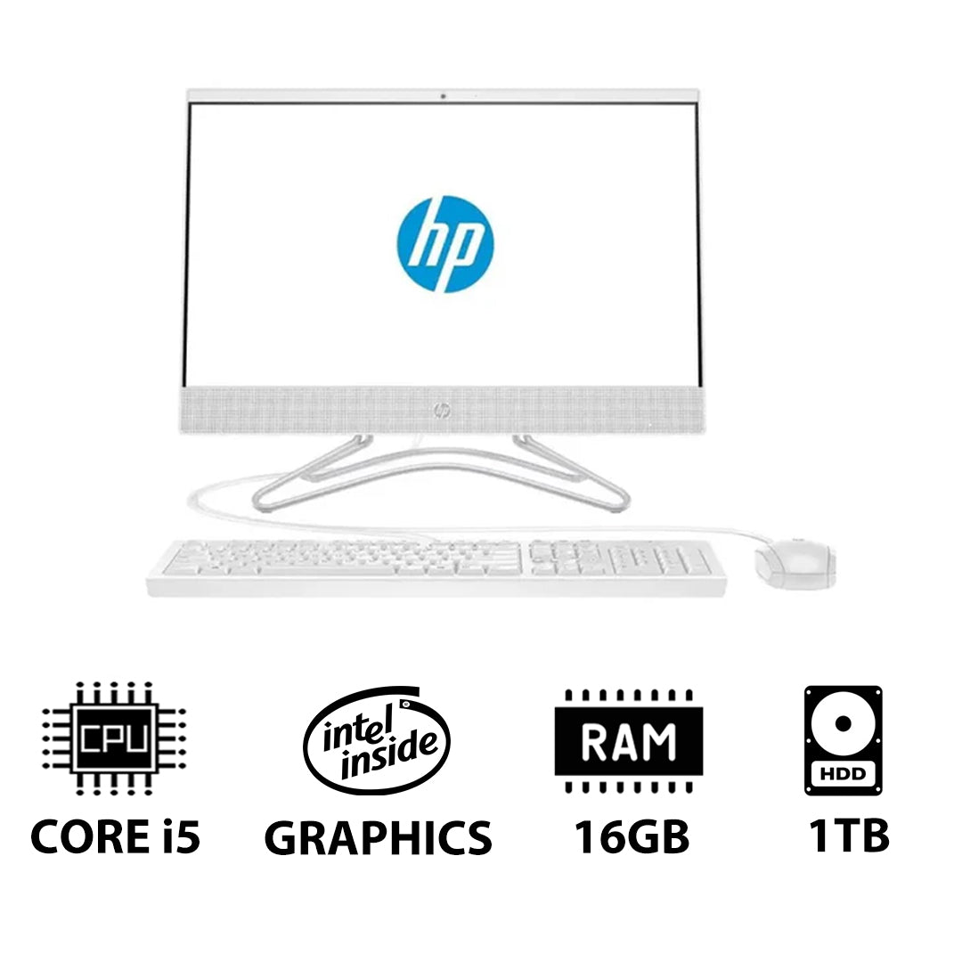 HP 200 G4 AIO PC - i5 / 16GB / 1TB HDD / 21.5" FHD Non-Touch / DOS (Without OS) / 1YW / Snow White - Desktop