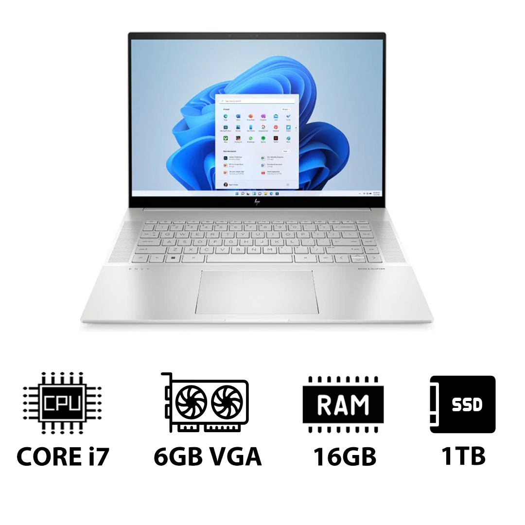 HP ENVY 16-H0056NE - 16" WQXGA / i7 / 16GB / 1TB (NVMe M.2 SSD) / RTX 3060 6GB VGA / Win 11 Home / 1YW / Natural Silver Aluminum - Laptop