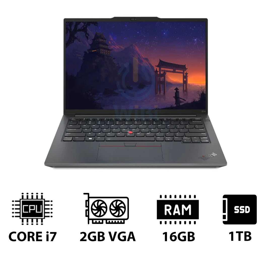 لينوفو ثينك باد E14 الجيل 5 - 14.0" WUXGA / آي 7 / 16 جيجابايت / 1 تيرابايت (NVMe م.2 إس إس دي) / 2 جيجابايت في جي إيه / دوس (بدون نظام تشغيل) / ضمان سنة / عربي / عربي / الإنجليزية / جرافيت أسود  لابتوب مع لينوفو 15.6" لابتوب عادي توب لابتوب