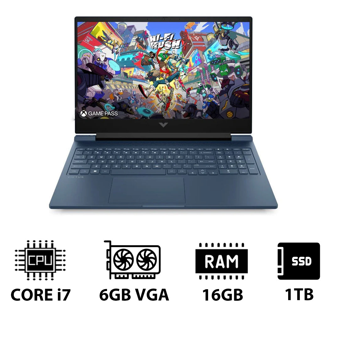 HP Victus Gaming Laptop 16-R1043NE - 16.1" FHD / i7 / 16GB / 1TB (NVMe M.2 SSD) / RTX 4050 6GB VGA / DOS (Without OS) / 1YW / Performance Blue - Laptop