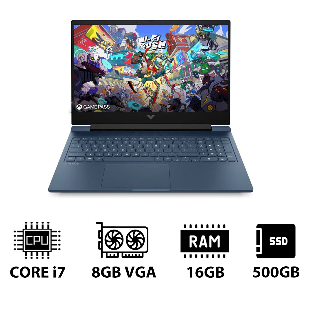 HP Victus Gaming Laptop 16-R1052NE - 16.1" FHD / i7 / 16GB / 500GB (NVMe M.2 SSD) / RTX 4070 8GB VGA / DOS (Without OS) / 1YW / Performance Blue - Laptop