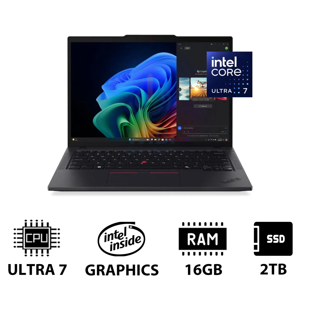 Lenovo ThinkPad T14 Gen 6 AI PC - 14.0" WUXGA / Ultra 7 255U / 16GB / 2TB (NVMe M.2 SSD) / AI Boost Up to 12 TOPS / WWAN / DOS (Without OS) / Arabic/English / 3YW / Black - Laptop