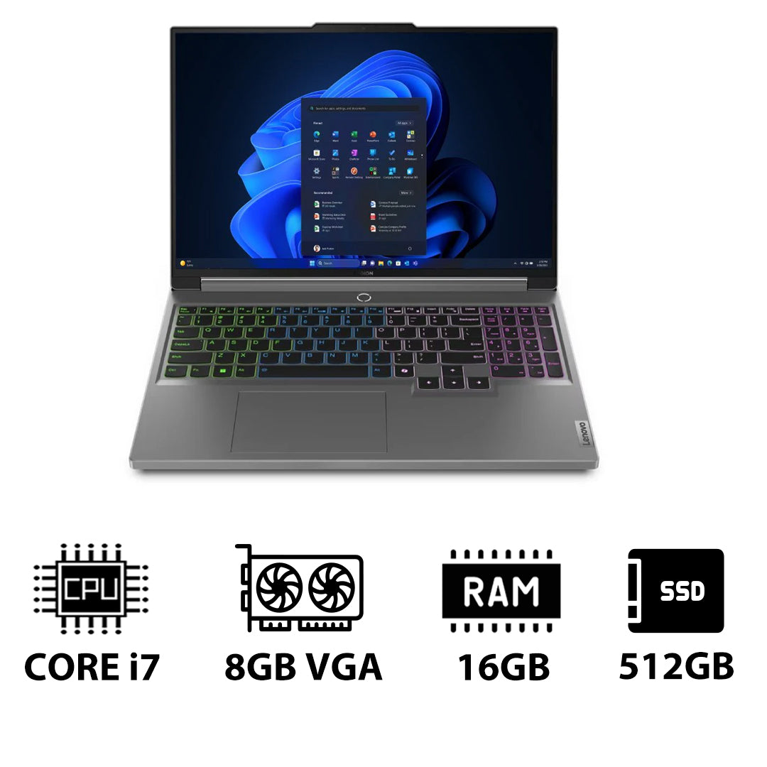 Lenovo Legion 5 Gen 9 - 16.0" WQXGA / i7 / 16GB / 512GB (NVMe M.2 SSD) / RTX 4060 8GB VGA / Win 11 Home / 2YW / Arabic/English / Luna Grey - Laptop