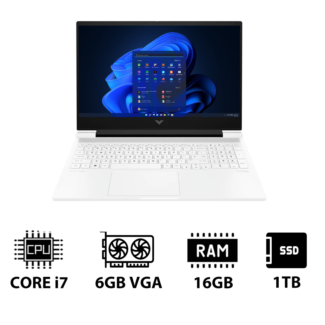 HP Victus Gaming Laptop 16-R1041NE - 16.1" FHD / i7 / 16GB / 1TB (NVMe M.2 SSD) / RTX 4050 6GB VGA / Win 11 Pro / 1YW / Ceramic White - Laptop