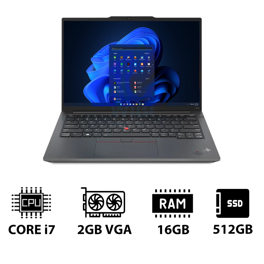 لينوفو ثينك باد E14 الجيل 5 - 14.0" WUXGA / آي 7 / 16 جيجابايت / 512 جيجابايت (NVMe م.2 إس إس دي) / 2 جيجابايت في جي إيه / ويندوز 11 برو  ويندوز 11  / ضمان سنة / عربي / عربي / الإنجليزية / جرافيت أسود  لابتوب مع لينوفو 15.6 بوصة لابتوب عادي توب لابتوب