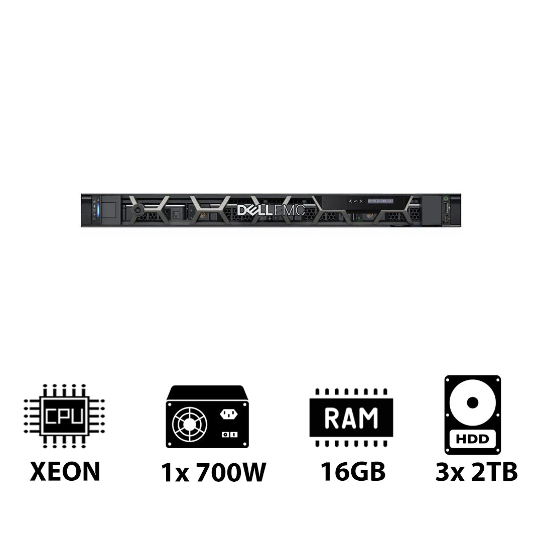 Dell PowerEdge R250 - Xeon-2.80GHz / 4-Cores / 16GB / 3x 2TB HDD / 1x 700Watts / Rack (1U)