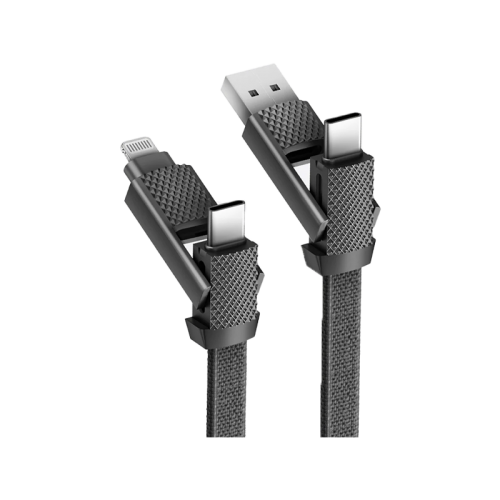 كابل Bazic GoCharge Alucable 4 في 1: مدخلات يو اس بي و يو اس بياخراج يو اس بي و لايتننج ،كابل - أسود