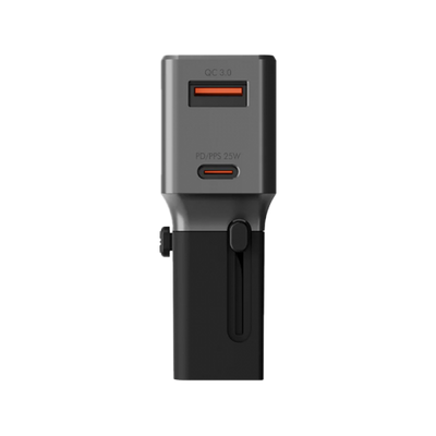 Energea TravelWorld 1-Port USB-C and 1-Port USB-A 25W PD Travel Adapter - Gunmetal Black