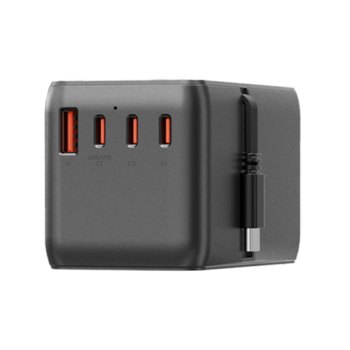 محول  السفر Energea TravelWorld المزودمنفذ يو اس بيمنفذ يو اس بيمنفذ  مع  كابل  يو اس بي مع  محول  كابل بقوة 85 واط محول  أسود رمادي داكن