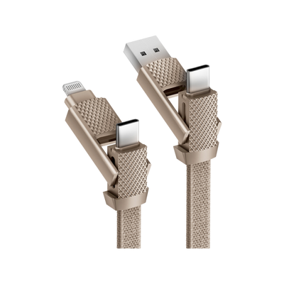 Bazic GoCharge Alucable 4 in 1 Input USB A and USB-C to Output USB-C and Lightning Cable 15cm - Gold