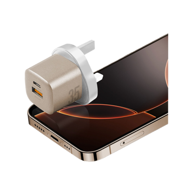 Energea Ampcharge 1-Port USB-C and 1-Port USB-A 35W GaN Wall Charger - Gold