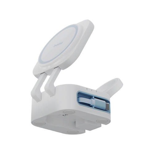 محطة Bazic GoMag ميني في 1 قابلة للطي مغناطيسي لاسلكي شاحن ساعة ابل  ايربودز - أبيض