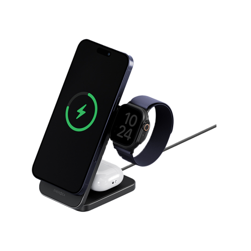شاحن  Energea MagTrio2 ثلاثي الوظائف القابل للطي مغناطيسي سريع لاسلكي شاحن  لون رمادي داكن