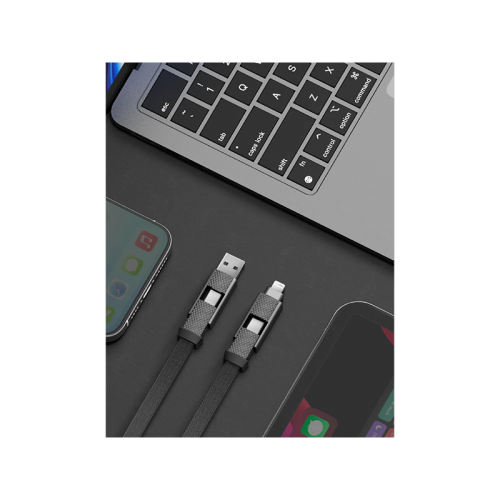كابل بازيك جو تشارج ألوكابل 4 في 1، إدخال USB-A وUSB-C إلى إخراج USB-C وLightning، 15 سم، أسود