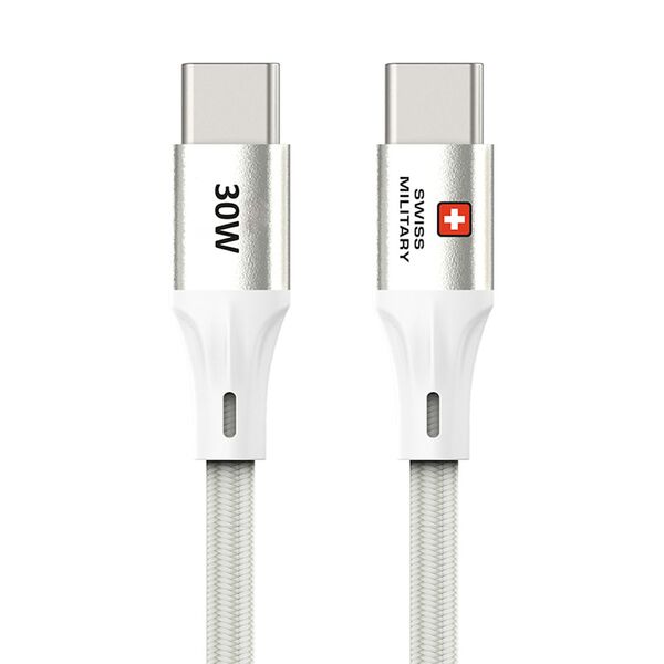 Swiss Military USB-C To USB-C Data Sync Charging Cable - 1.2 Meter /  30W / White