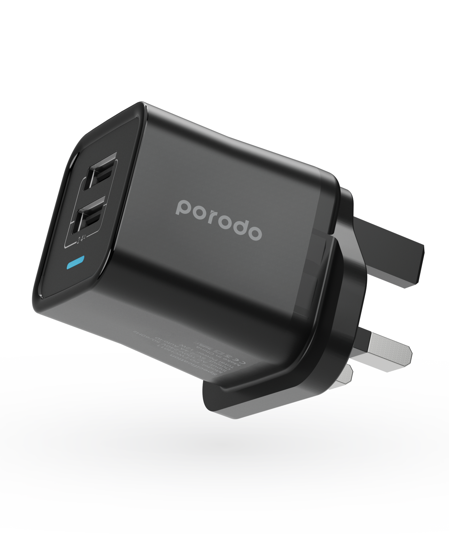 Porodo Dual Port Wall Charger 2.4A With 1.2m Type-C Cable - Black