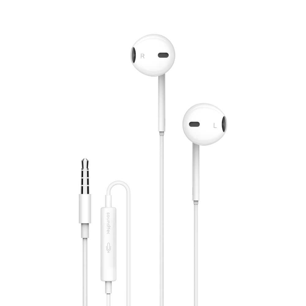 Soundtec By Porodo Stereo Earphones With 3.5mm Aux Connector - White