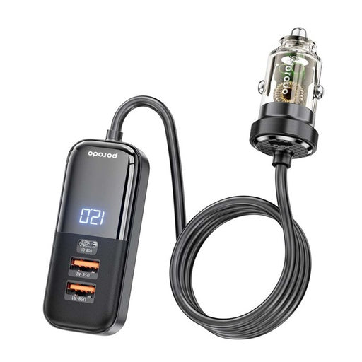 Porodo Transparent Multi Port Car Charger with Rear Expansion - 120W / Black