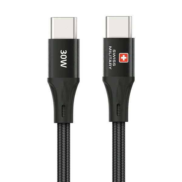 Swiss Military USB-C To USB-C Data Sync Charging Cable - 1.2 Meter /  30W / Black