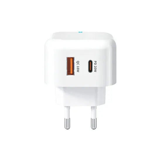 Wekome WP-U117 20W Type-C / USB-C + USB Fast Charging Travel Charger Power Adapter with Light, US Plug - White