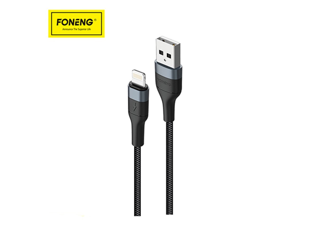 Foneng X51-L 2M Spiral Weaved Quick Charge Data Cable Fast 3A - Black