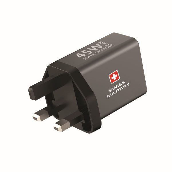 Swiss Military GaN PowerStation with 1Type-C Slot and 1 USB-A Slot with CB-AC60W Cable - 45W / Grey