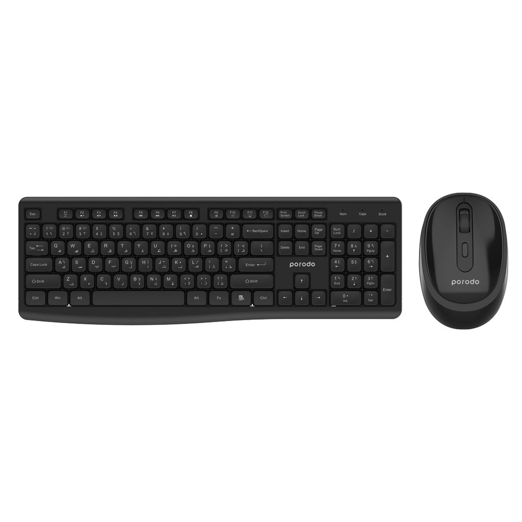 Porodo Wireless 2.4G+BT Keyboard with Mouse - Black