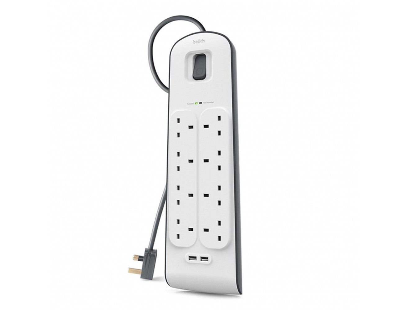 Belkin 8 Way Surge Protection Strip - 2M With 2 X 2.4Amp Usb Charging Station Power Extension - White