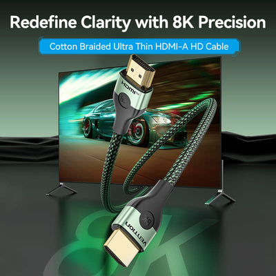 Vention Cotton Braided Ultra Thin HDMI-A Male to Male HD Cable 8K 2M Aluminum Alloy Type - Green