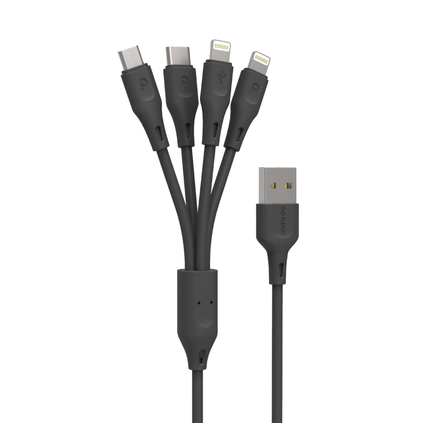 Porodo 4in1 USB Cable Lightning /Type-C/Micro Durable Fast Charge and Data Cable (1.2m/4ft) - Black