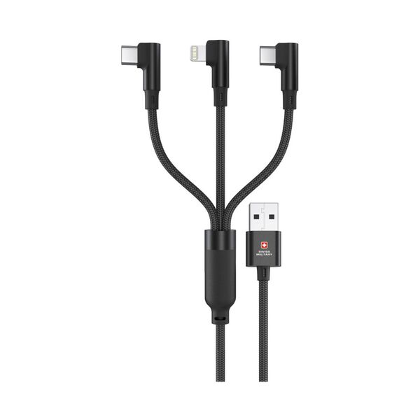 Swiss Military Braided USB-A To 3-In-1 Cable - 2 Meter / Black