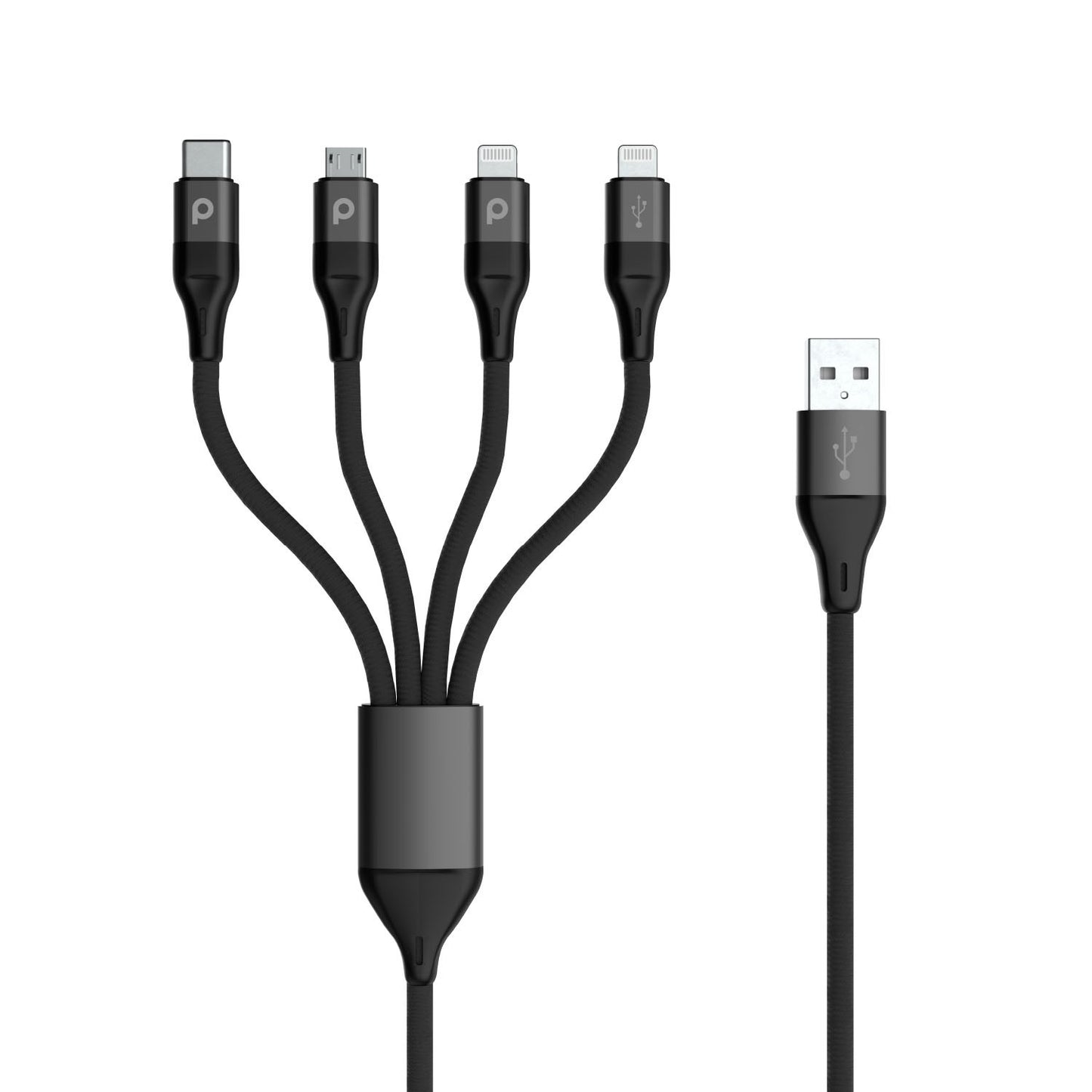 Porodo 4in1 Aluminum Braided Fast Charge Cable (1.2m/4ft) - Black