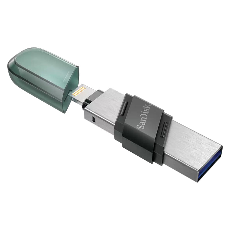 SanDisk iXpand Flash Drive Flip - 64GB / USB 3.1 Gen 1 / Lightning / Black and Silver