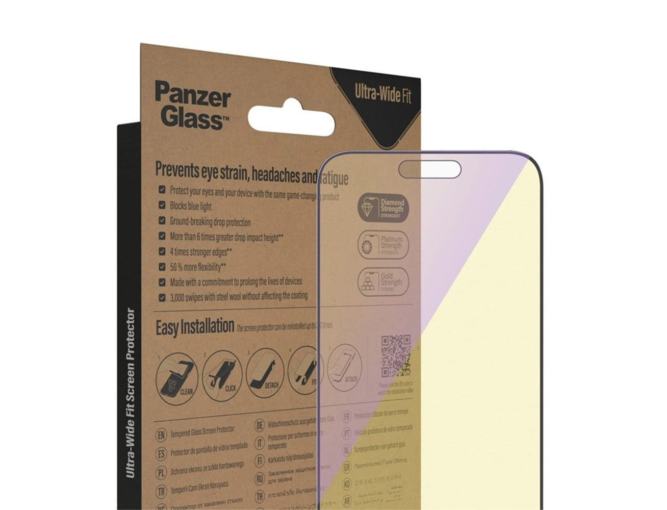 PanzerGlass Ultra Wide Fit Tempered Glass Screen Protector for iPhone 15 Pro - Anti-Reflective &  Bluelight