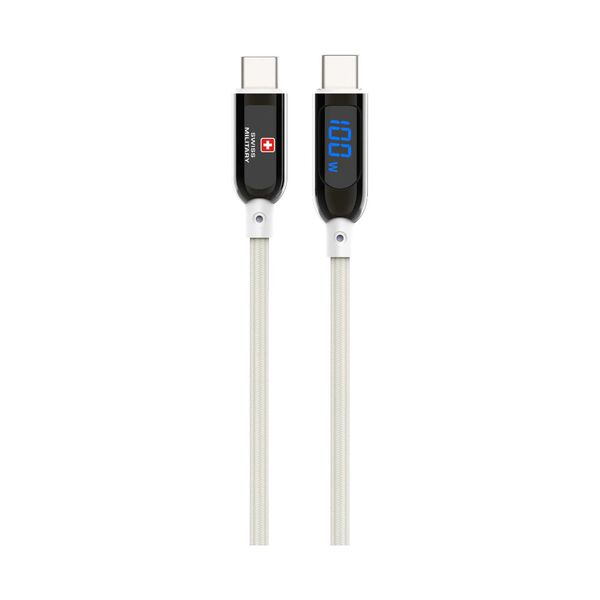 Swiss Military Braided Type-C To Type-C Data Sync Charging Cable - 2 Meter /  100W / White