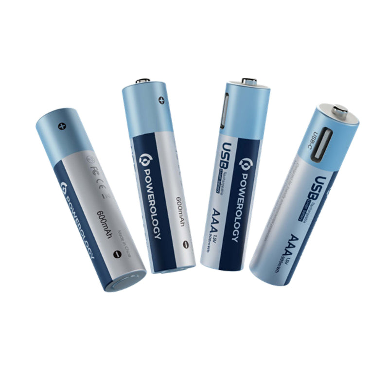 Powerology USB-C Rechargeable Lithium-ion AAA Battery (4-Pack)