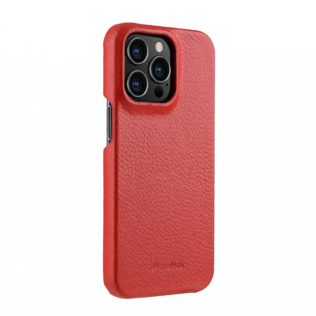 Melkco Back Snap Series Lai Chee Pattern Premium Leather Snap Cover Case - Apple iPhone 13 Pro / Red