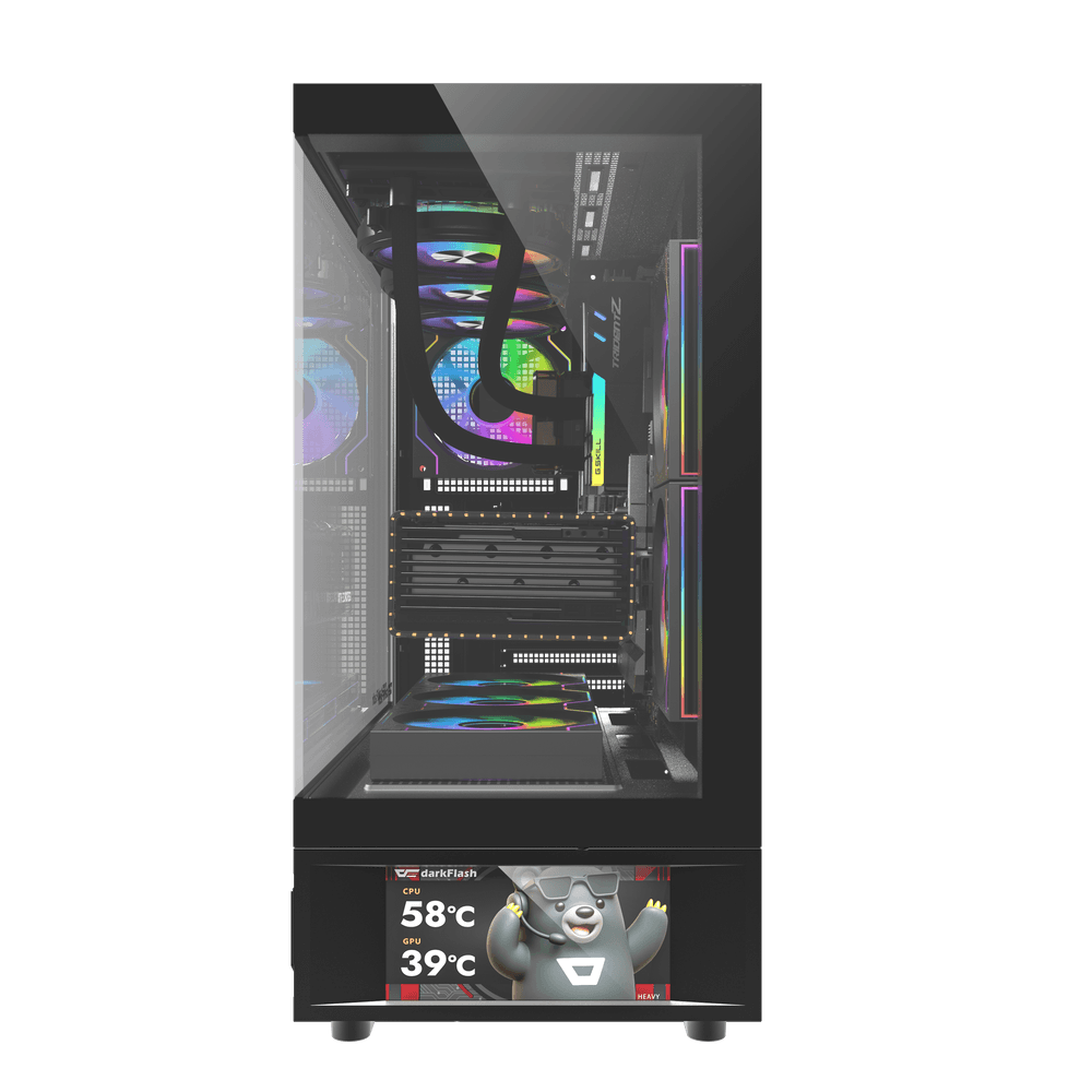 Darkflash DS950V ATX PC Case - Black (With LED Display + 6 x ARGB Fans Included)