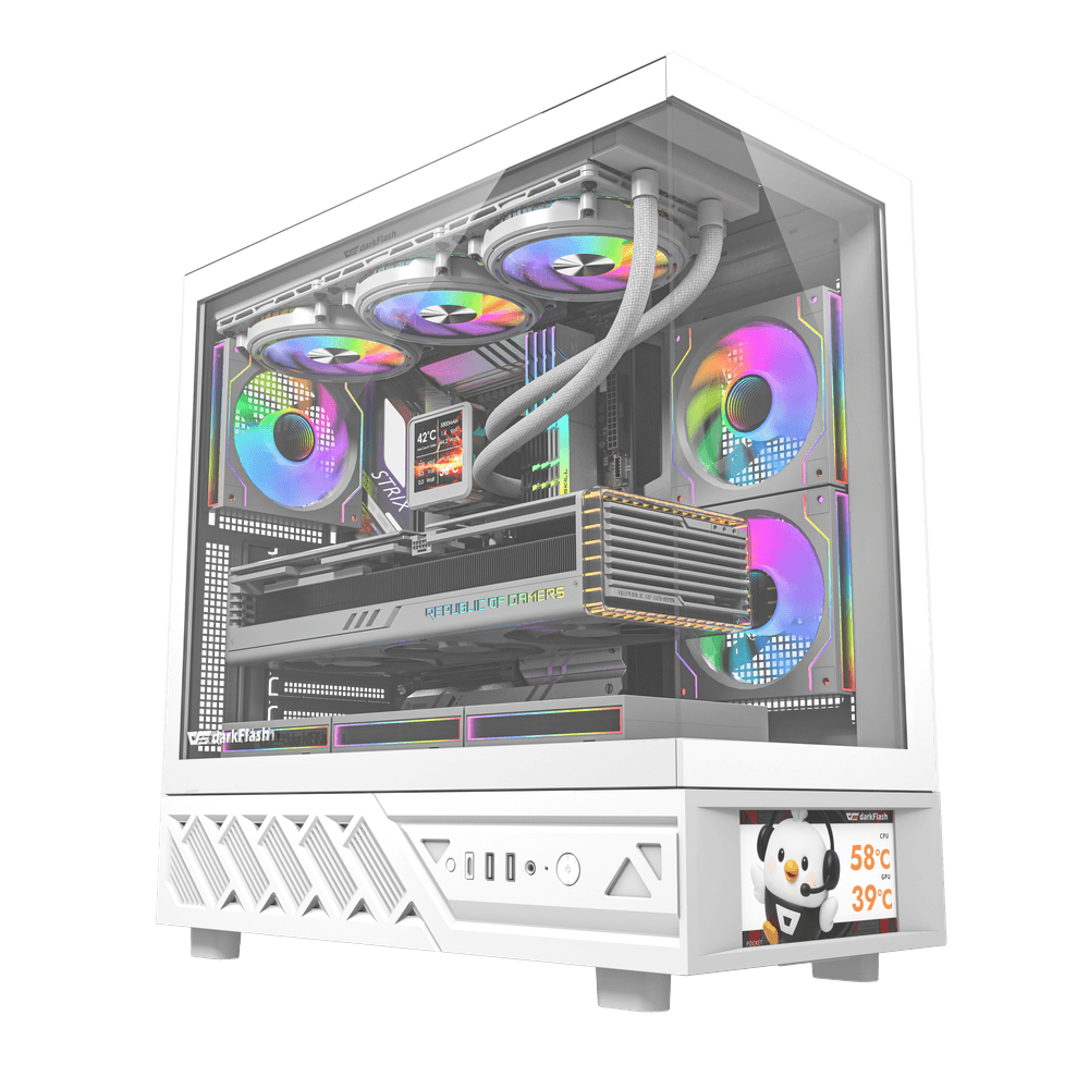 Darkflash DS950V ATX PC Case - White (With LED Display + 6 x ARGB Fans Included)