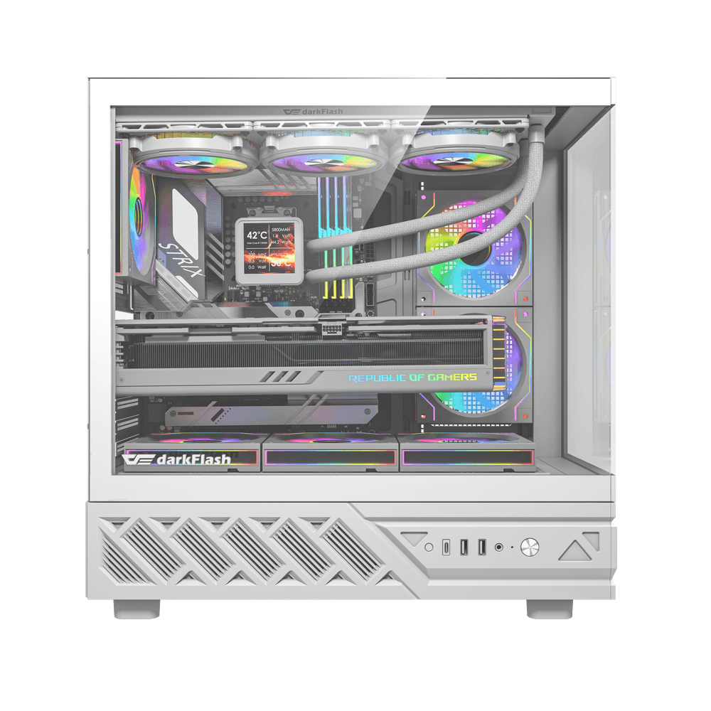 Darkflash DS950V ATX PC Case - White (With LED Display + 6 x ARGB Fans Included)