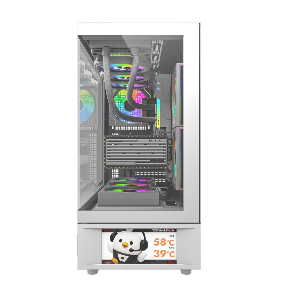 Darkflash DS950V ATX PC Case - White (With LED Display + 6 x ARGB Fans Included)