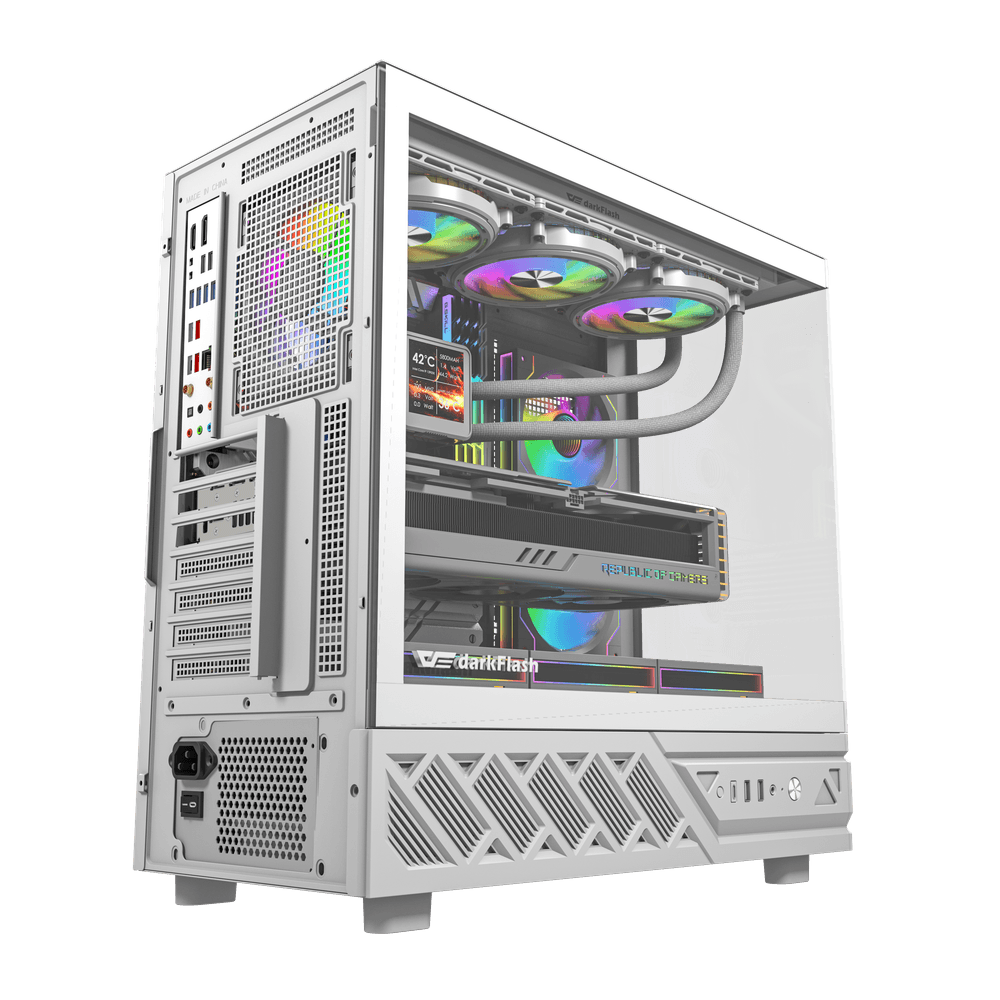 Darkflash DS950V ATX PC Case - White (With LED Display + 6 x ARGB Fans Included)