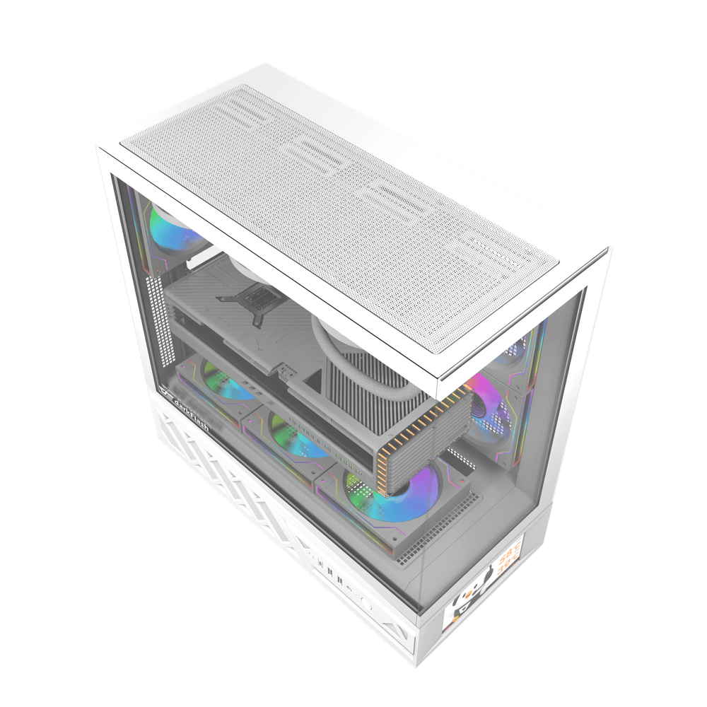 Darkflash DS950V ATX PC Case - White (With LED Display + 6 x ARGB Fans Included)